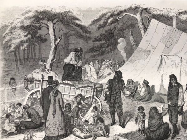Teckningar på resande och romer från 1800-talet.