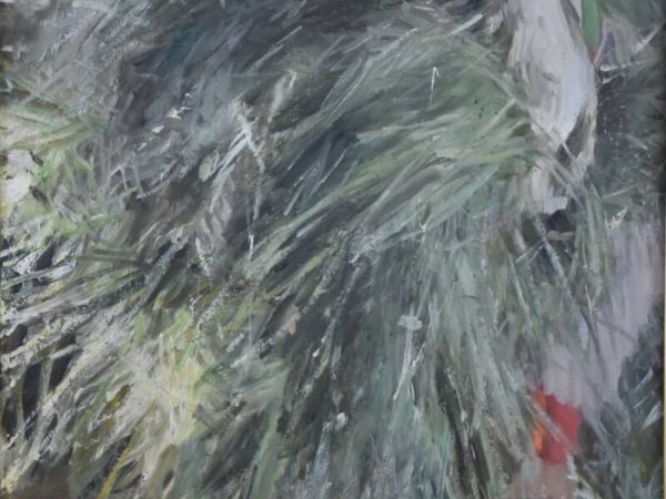 Oljemålning föreställande kvinna på höloft, målad av Anders Zorn.